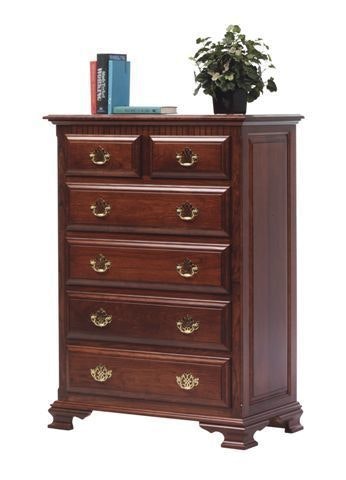 Amish 49 Tall Colonial Style Rosemary Chest of 6 Drawers shown in Cherry Wood with Acres Finish