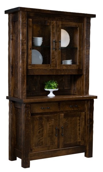 Amish Dutton Rough Sawn Hutch shown in Rough Sawn Brown Maple