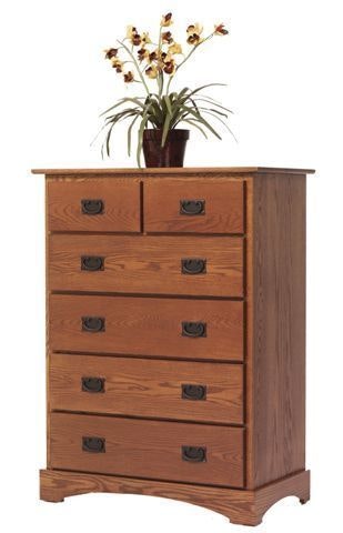 Amish 48 Tall Kelsey Mission Chest of 6 Drawers Shown in Oak with Brown Cherry Finish