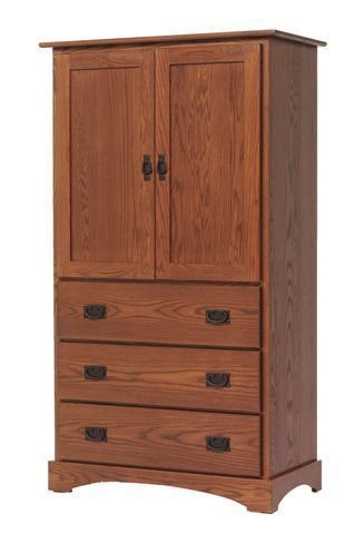 Amish 67 Tall Kelsey Mission Armoire Shown in Oak Wood with Brown Cherry Finish