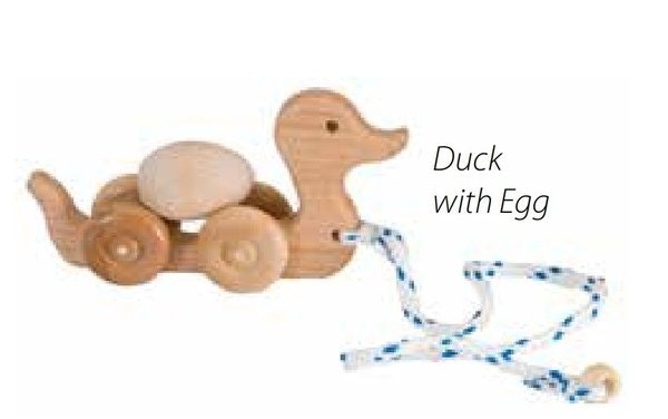Amish Pull Along Wooded Toy Duck with Egg