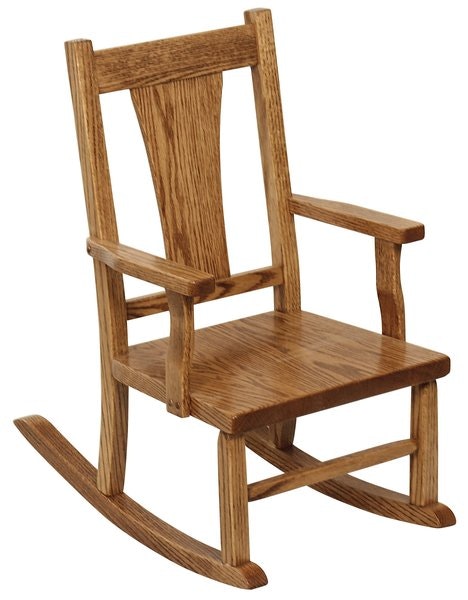 Amish Handcrafted Solid Wood Childs Rocker shown in Oak with Medium Walnut Stain
