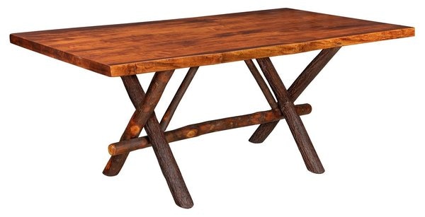 Amish Big Creek Hickory Log Dining Table with Live Edge Top