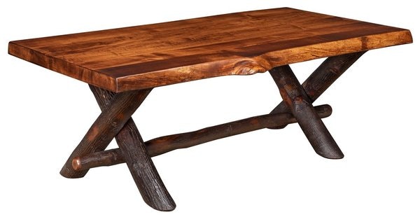 Amish Big Creek Hickory Log Coffee Table with Live Edge Top