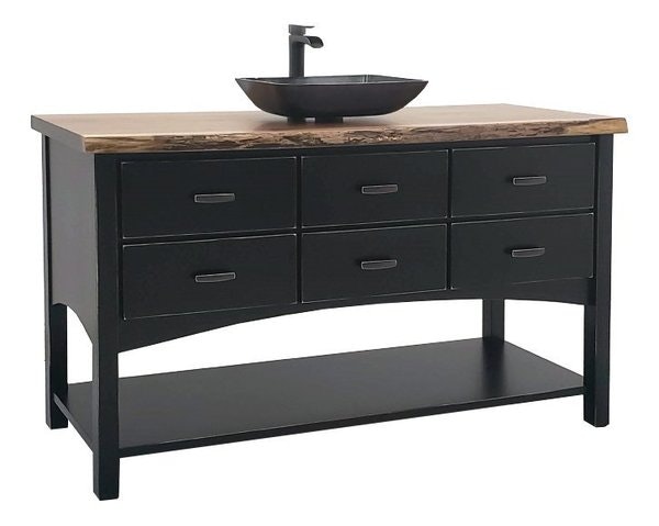 The Campbell 60 Four-Drawer Bathroom Vanity Without Top shown in Brown Maple with Onyx Stain and Rub Through