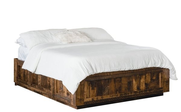 Amish Wood Platform Storage Bed and Two Drawers on Each Side with Optional Bookcase Headboard.