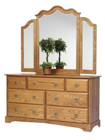 Amish Hollie 65 Wide 7 Drawer Dresser Shown in Oak Wood with Fruitwood Finish