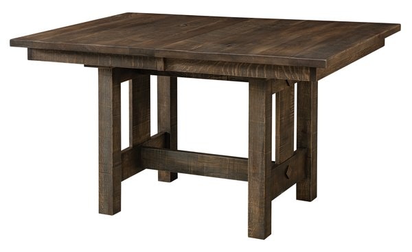 Amish Fort Worth Rustic Rough Sawn Wood Trestle Dining Table
