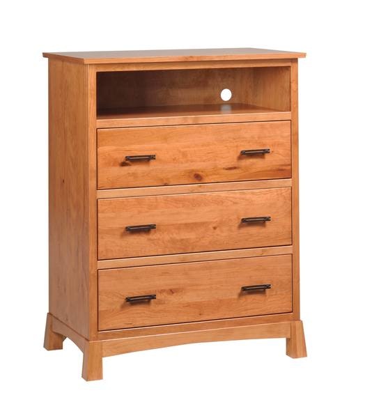 Amish Samantha Modern Rustic TV Chest of Drawers Shown in Rustic Cherry with and Chandler Hardware