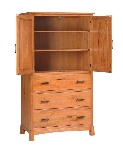 Amish 72 Tall Samantha Modern Rustic Bedroom Armoire Shown in Rustic Cherry with Finish and Chandler Hardware