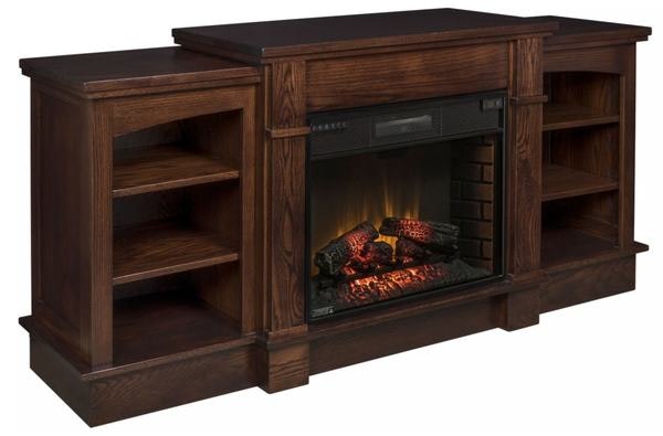 Amish Preston Electric Fireplace TV Stand with Low Bookcases
