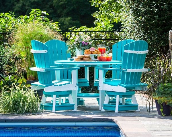 Amish Leisure Lawns Poly 42" Dining Table Set with Swivel Chairs