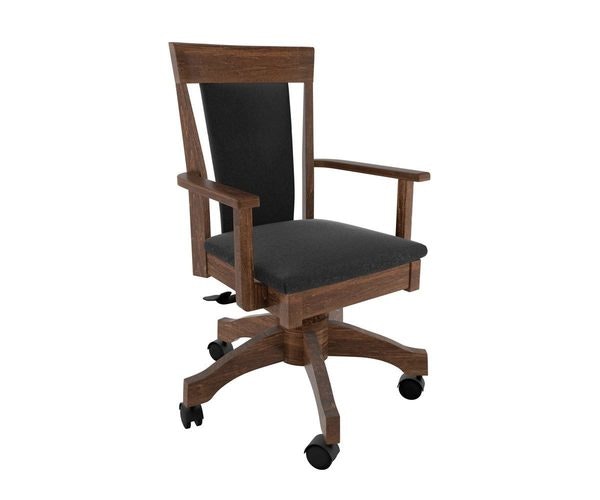 upholstered modern office chair Shown in: Brown Maple finished with  FC-40592 Earthtone Seat and Back Shown in: Black Leather