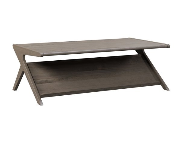 Amish Marilyn Mid-Century Modern Coffee Table shown in Brown Maple with  Earthtone Stain.