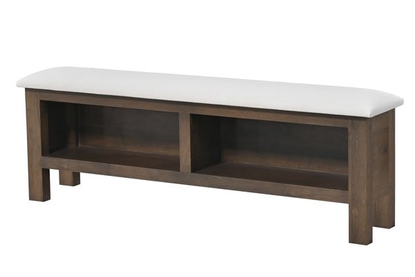 Amish 12 Deep Richey Freestanding Footboard Bench shown in Rustic Cherry with Black Walnut in Low Sheen and Canvas Fabric