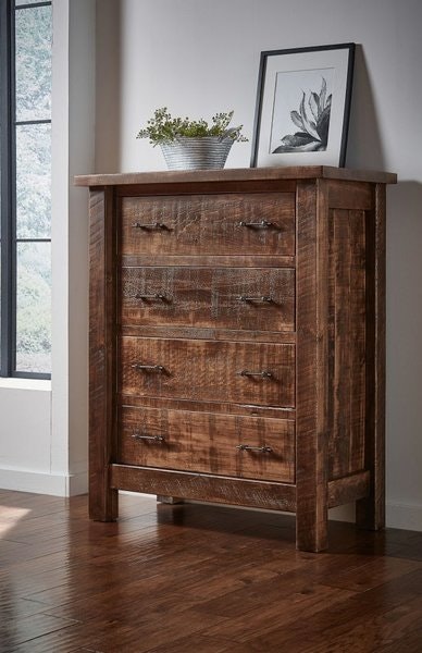 Amish Rustic Rough Sawn Brown Maple Wood Dutton 4-Drawer Chest of Drawers - Quick Ship