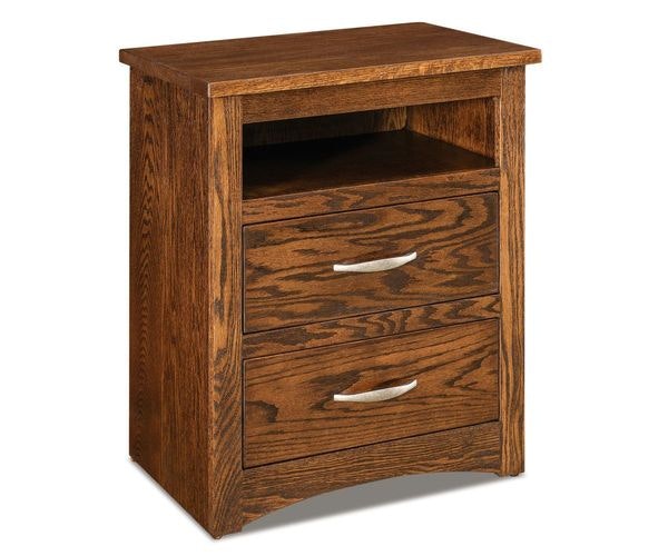 Amish Richard Modern Mission 2-Drawer Nightstand with Opening shown in Oak with Earthtone