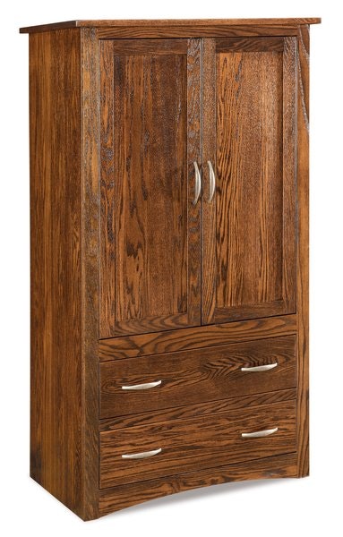 Amish Custom Richard Modern Mission Armoire with Drawers  shown in Oak with Earthtone Stain