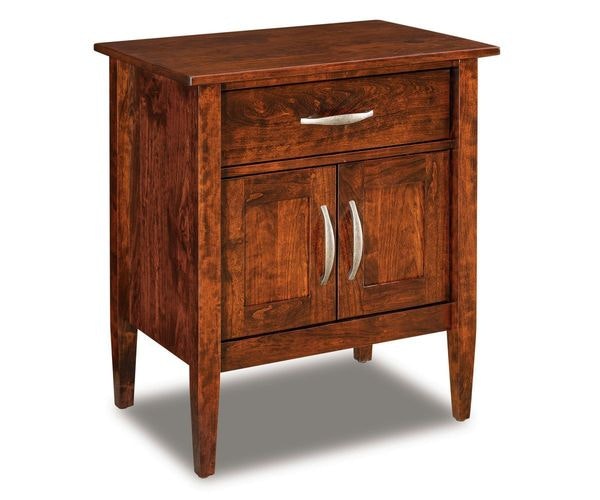 Amish Macey 1-Drawer, 2-Door Nightstand Cabinet shown in Rustic Cherry with Burnt Umber