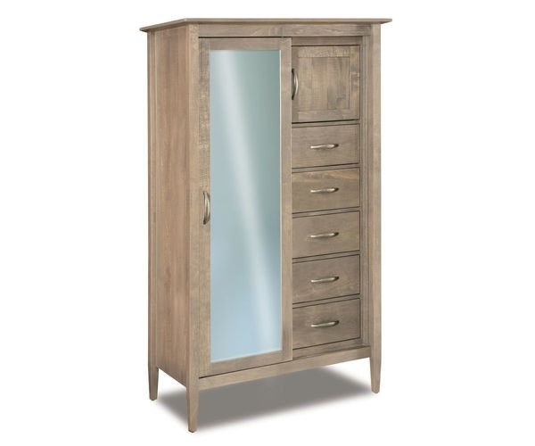Amish Macey Contemporary Chifferobe with Sliding Mirror Door shown in Brown Maple Wood with Driftwood Stain