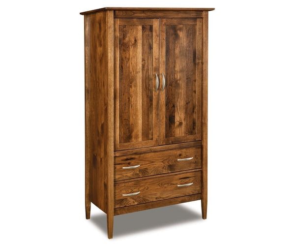 Amish Custom Macey Contemporary Armoire with Drawers shown in Rustic Hickory with Earthtone