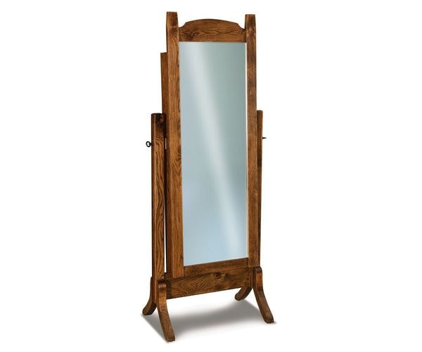 Amish 68 1/2 Inch High Macey Beveled Cheval Mirror with Optional Jewelry Storage Shown in Rustic Hickory with Earthtone Stain