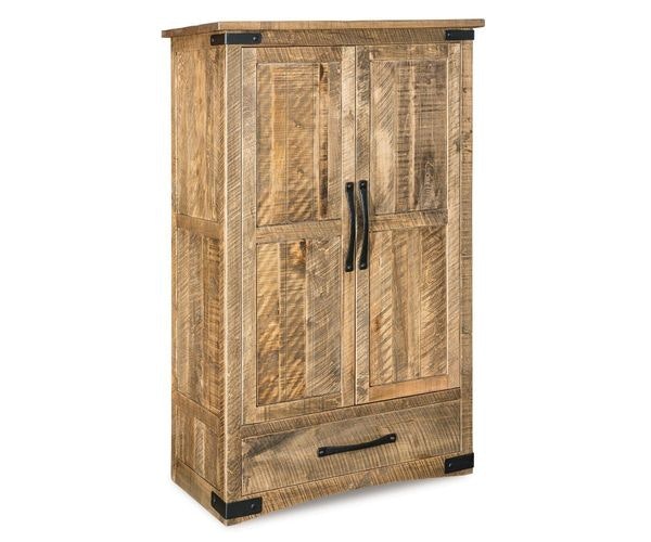 Amish Beatrice Rustic Wardrobe Armoire shown in Rustic Rough Sawn Brown Maple Wood with Sandstone Stain