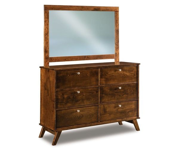 Amish 55 Emmit Mid Century Modern 6-Drawer Dresser with 3/4 Inch Solid Wood Top and Panel Sides.
