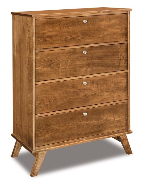 Amish Custom Emmit Mid Century Modern 4-Drawer Chest of Drawers shown in Brown Maple Wood with Manchester, Almond, and Sandstone Stain