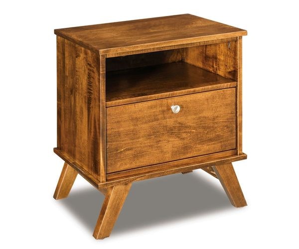 Amish Emmit Mid Century Modern 1-Drawer Nightstand with Opening shown in Brown Maple with Manchester Stain