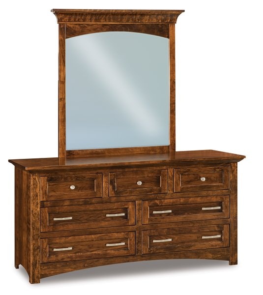 Amish Broderick Custom 3 Size Option Hardwood 7-Drawer Dresser with Optional Beveled Mirror
