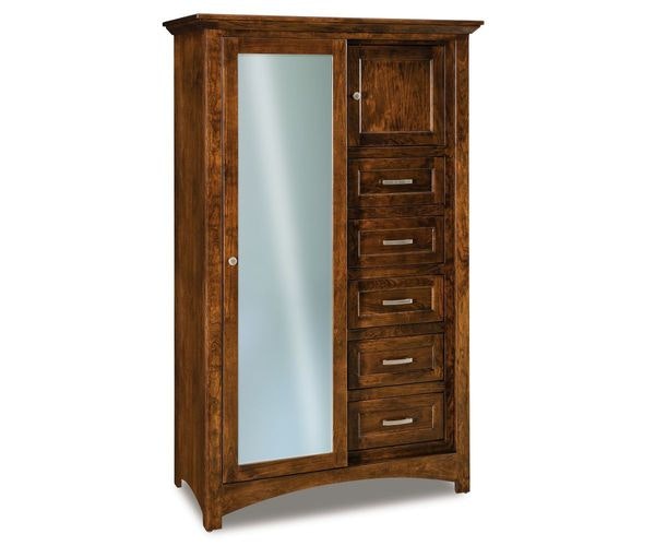 Amish Broderick Sliding Mirror Door Chifferobe shown in Sap Cherry with Manchester Stain.