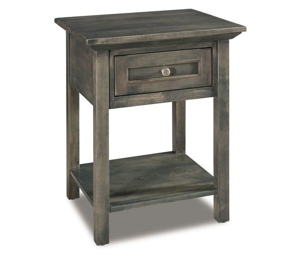 Amish Broderick 1-Drawer Open Nightstand shown in Brown Maple with Antique Slate stain.
