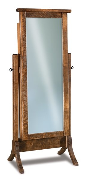 Amish 66 Inches Tall Levi Rustic Maple Beveled Cheval Mirror with Optional Jewelry Storage