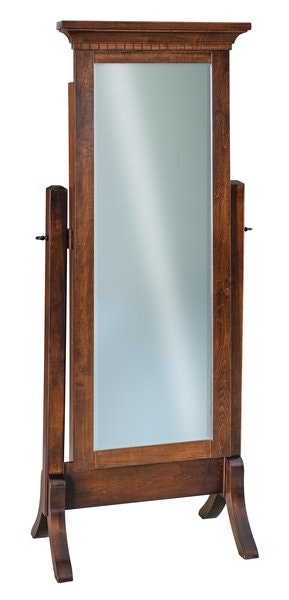 Amish David Beveled Cheval Mirror with Optional Jewelry Storage shown in Brown Maple with Ebony.