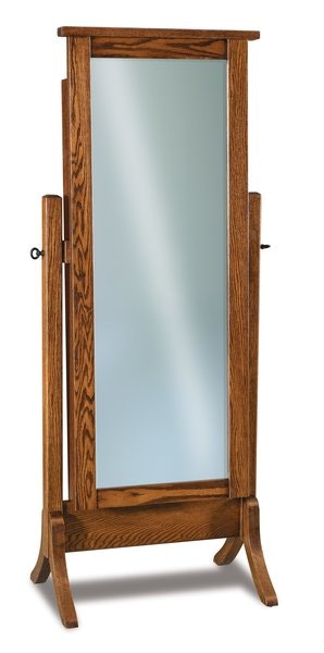 Amish Flush Mission Beveled Cheval Mirror with Optional Jewelry Storage shown in Oak with Earthtone stain.