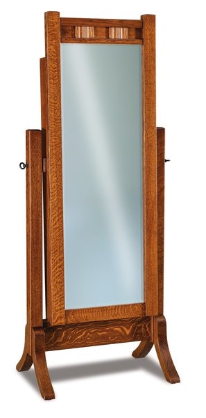 Amish Aaron Mission Standing Cheval Mirror with Optional Jewelry Storage shown in Quarter Sawn White Oak with Golden Brown stain.