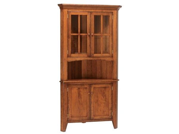 Amish Hardwood Farmhouse Corner Hutch Cabinet