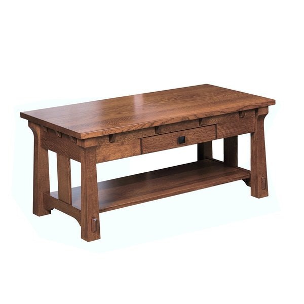 The Mission Style Selba Coffee Table with Drawer Handcrafted From QSWO Wood with Michaels Cherry Finish
