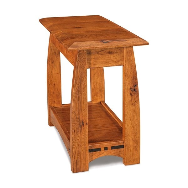 Amish 14 Wide Rustic Hickory Wood Grove Mission Side Table - Quick Ship