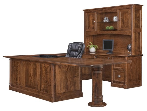 Amish Rivenspire U-Shape Desk with Optional Hutch Topper
