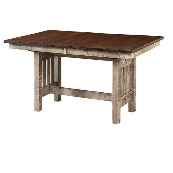 Amish Rough Sawn Wormy Maple Wood Canyon Mission Trestle Dining Table