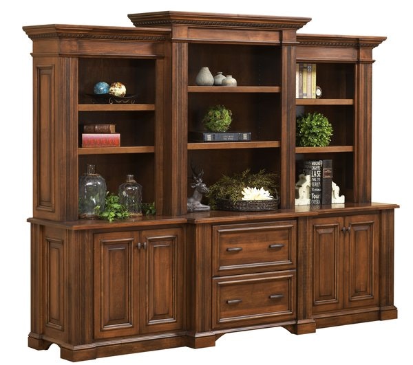 Amish Imperial 3-Piece Credenza and Bookcase Set