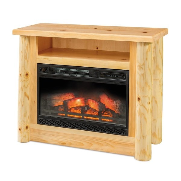 Pine Log Mantel with Built-In Electric Fireplace DutchCrafters
