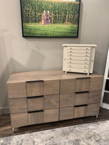 Amish Modern Dresser with Metal Base & Contemporary Drawer
