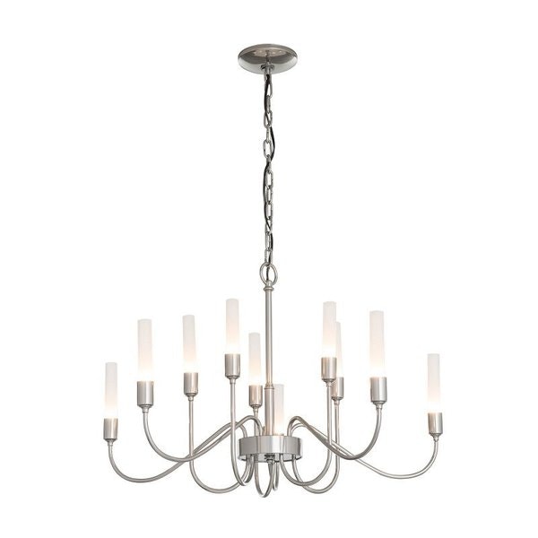 Sterling Finished Hubbardton Forge Lisse 10 Arm Chandelier on whit Background