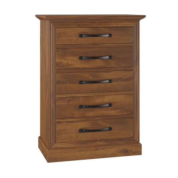 Amish Andy Leigh Solid Wood 40 Wide Drawer Chest shown in Knotty Alder with Vibrant Mahogany Stain, low sheen