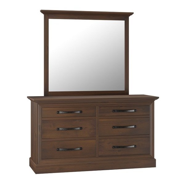 Amish 64 Wide Andy Leigh Solid Wood Low Dresser with Optional Mirror shown in Knotty Alder with Almond Stain, low sheen