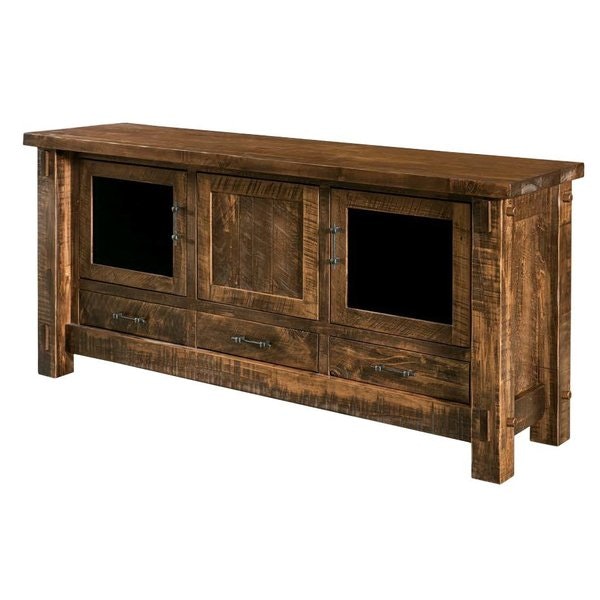 Amish Dutton Rough Sawn 72 TV Stand shown in Rough Sawn Brown Maple with Almond stain.