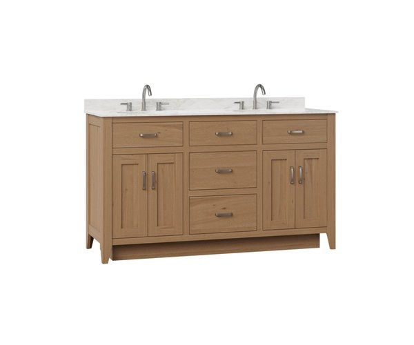 Amish Fennimore Double Sink Vanity Cabinet Base Only shown in Rustic Hickory with Tundra Stain